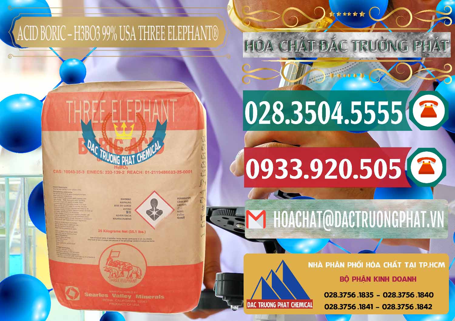 Đơn vị chuyên bán - cung ứng Acid Boric – Axit Boric H3BO3 Mỹ USA Three Elephant® - 0005 - Nơi chuyên cung ứng - phân phối hóa chất tại TP.HCM - muabanhoachat.vn